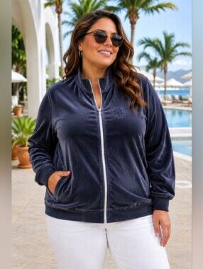Lauren Ralph Lauren Womens Navy Blue Valour Jacket Size 2XL Plus Full Zip VTG